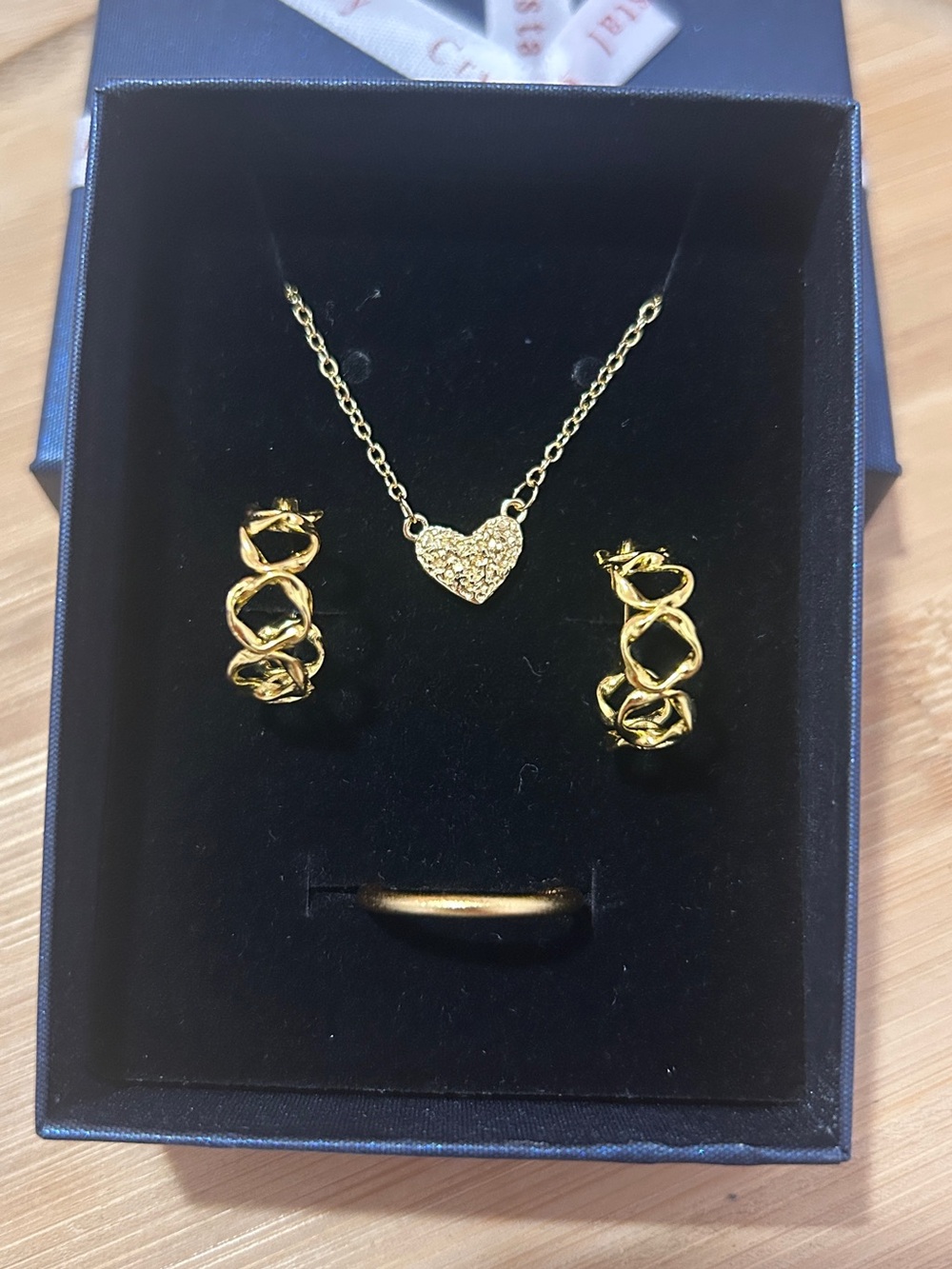 Gold Heart Pendant Necklace and Hoop Earrings Set - Women Jewelry